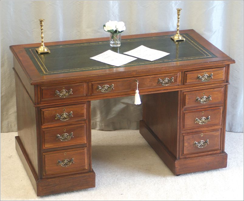 2071 Small Antique Walnut Pedestal Desk